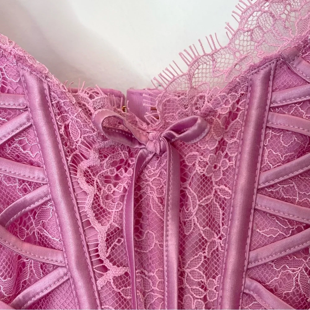 Victoria's Secret Dream Angels Lace Up Corset Top Lilac Chiffon Size M - DD - Picture 6 of 12